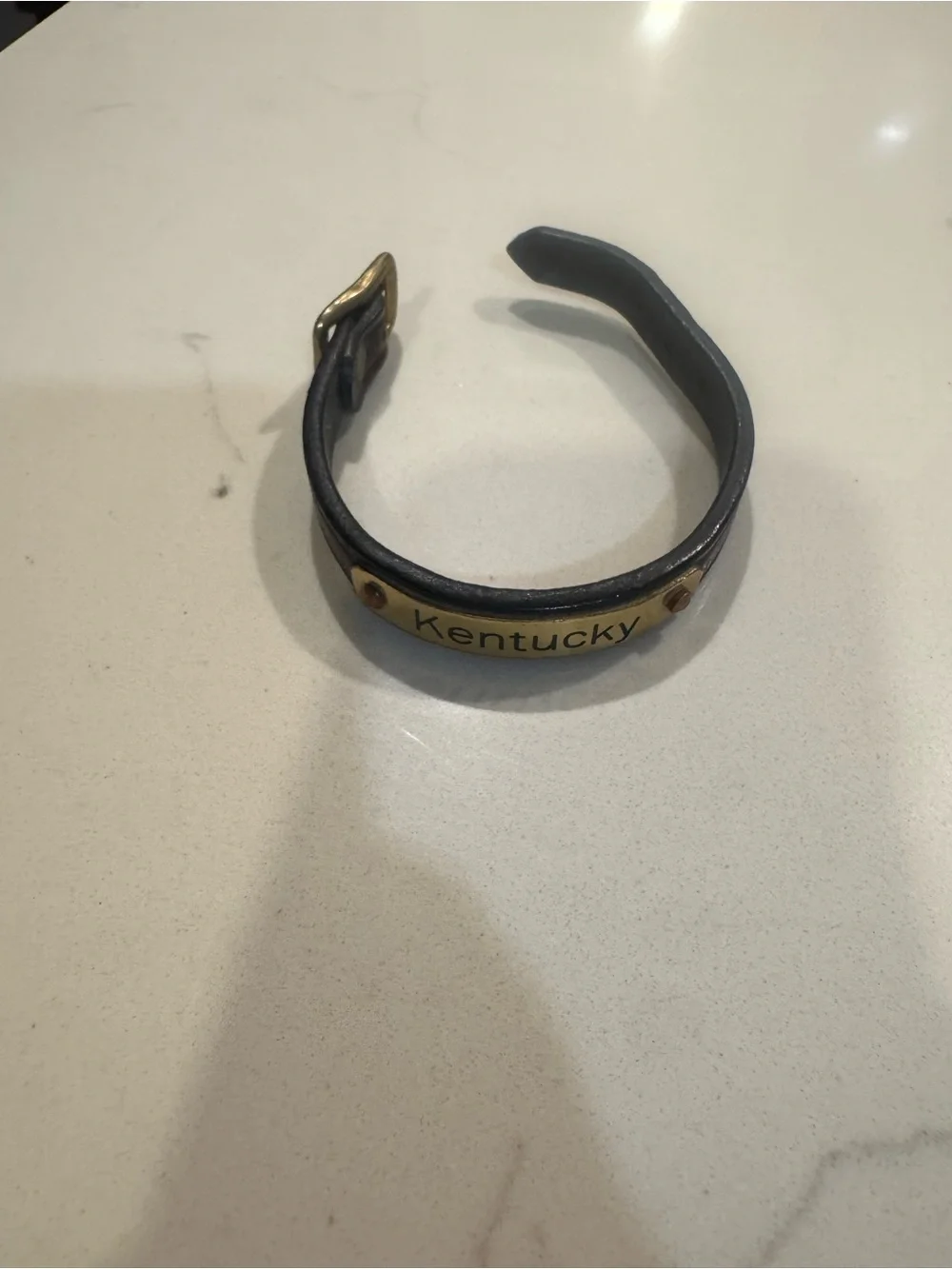 Kentucky Black Leather Cuff Bracelet with Brass Plate
